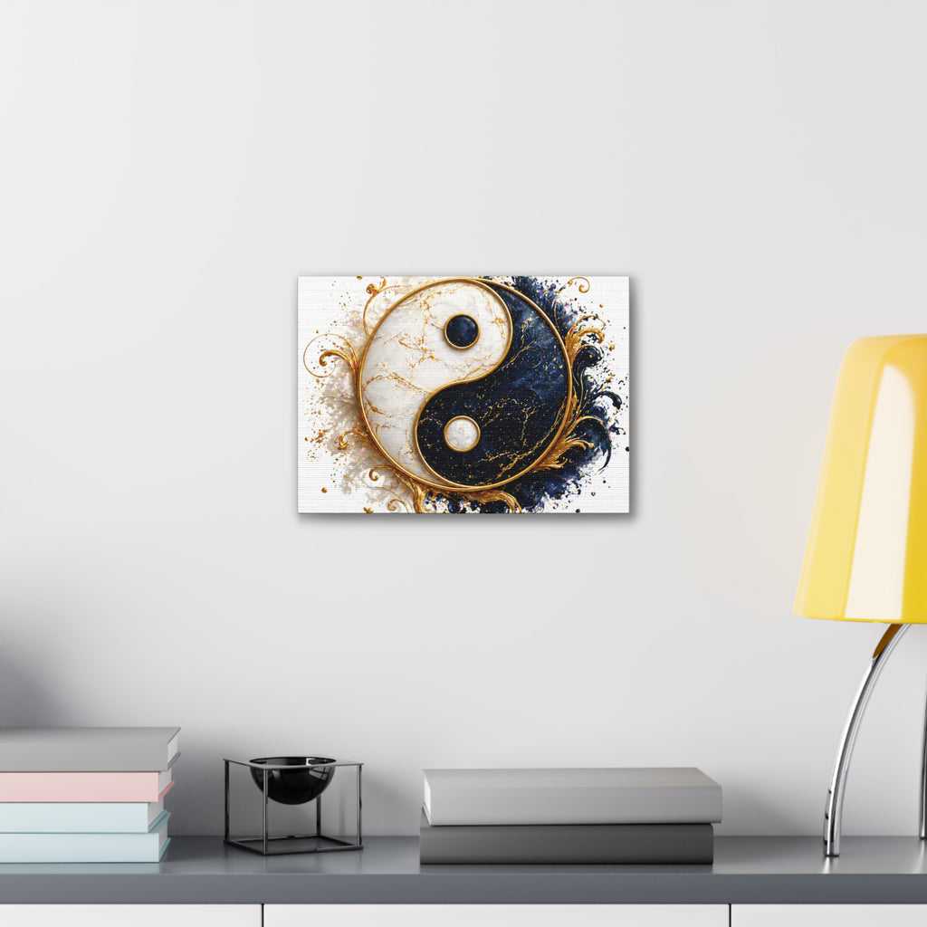 Yin Yang Marble Canvas Wall Art - Gold & Black Spiritual Decor