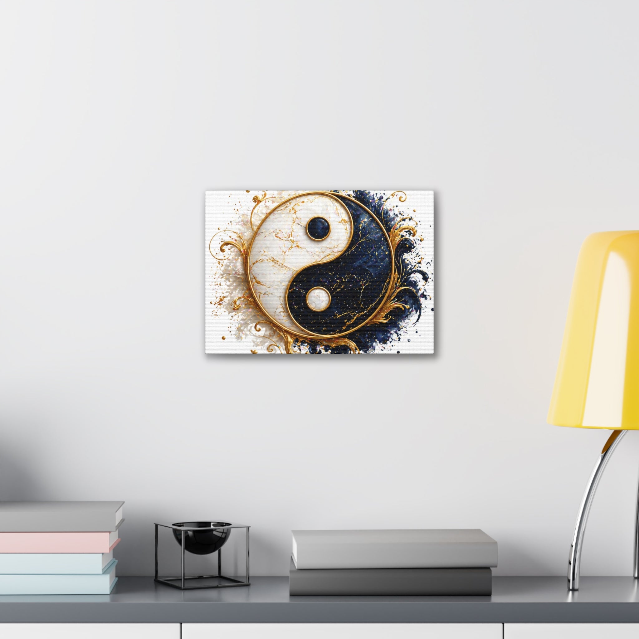 Yin Yang Marble Canvas Wall Art - Gold & Black Spiritual Decor