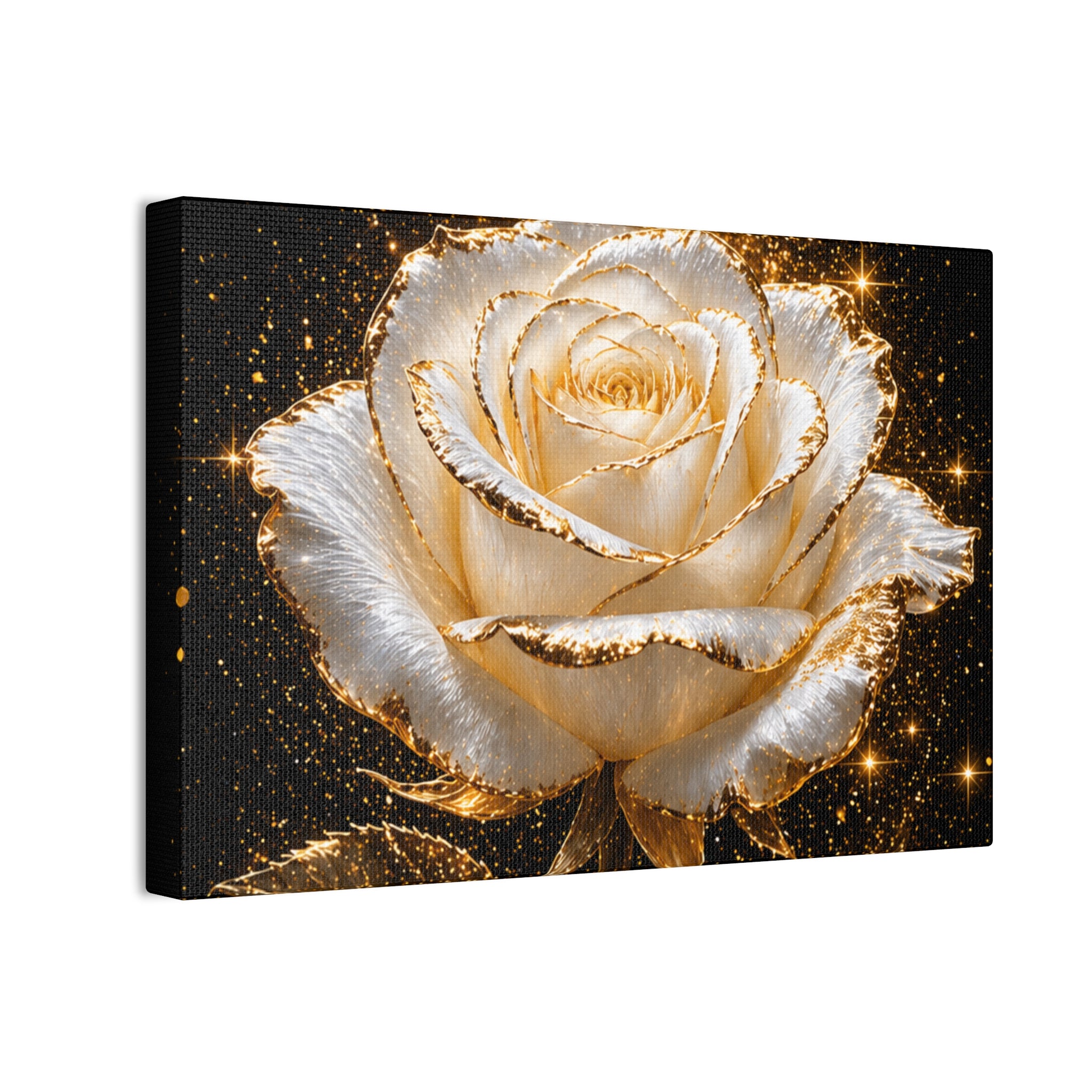 Golden Sparkle Rose Canvas Print — Glam Floral Wall Art