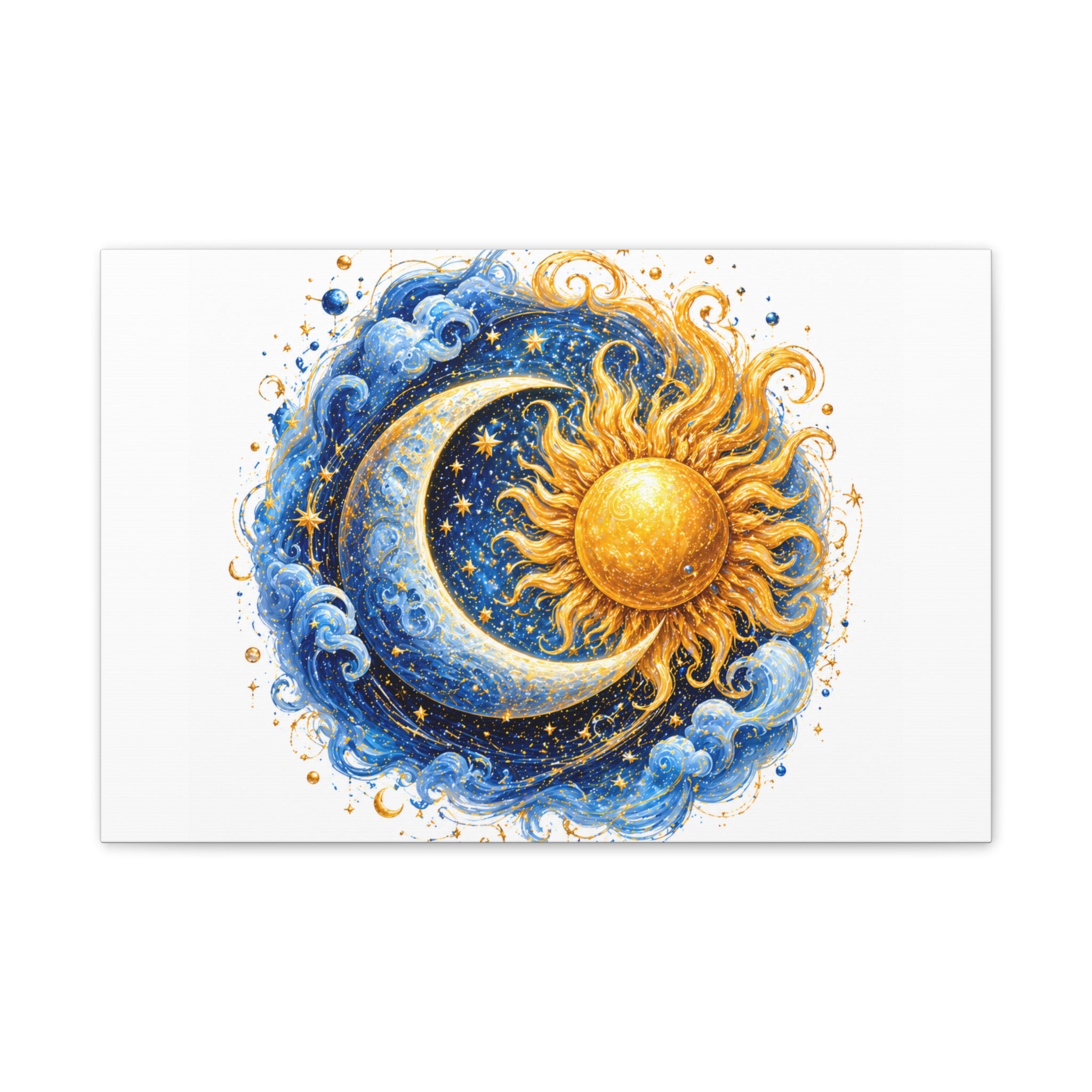 Sun and Moon Wall Art Canvas — Celestial Sun & Crescent Moon Stretched Canvas