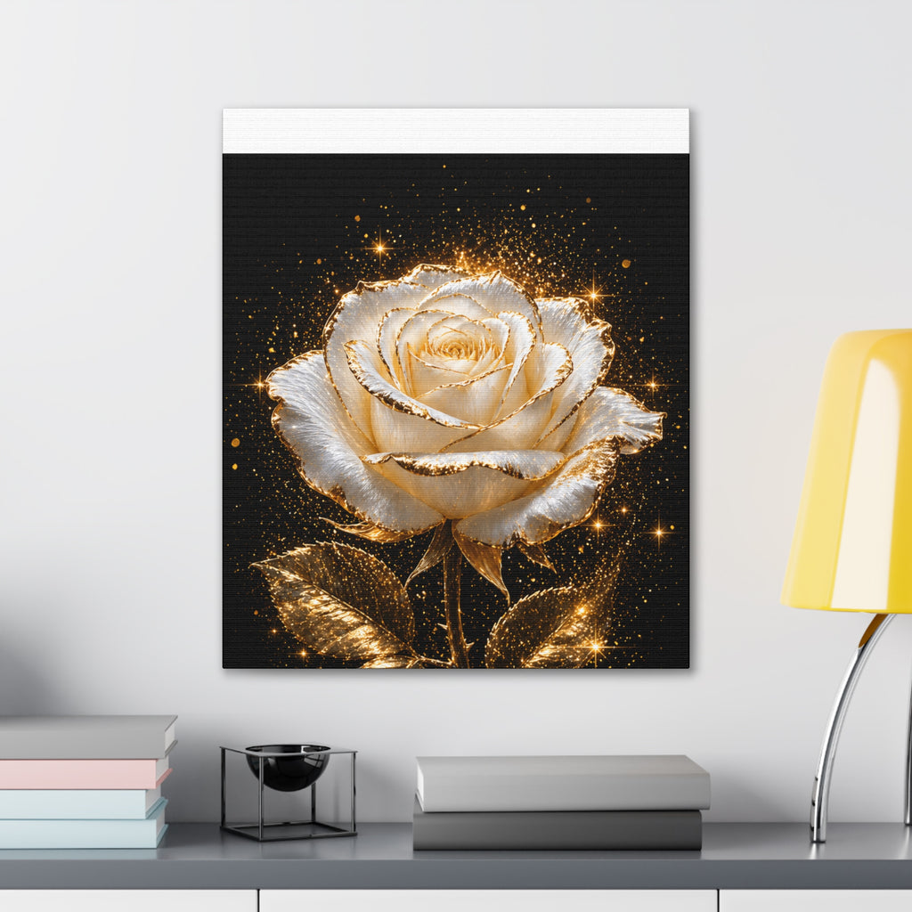 Golden Sparkle Rose Canvas Print — Glam Floral Wall Art