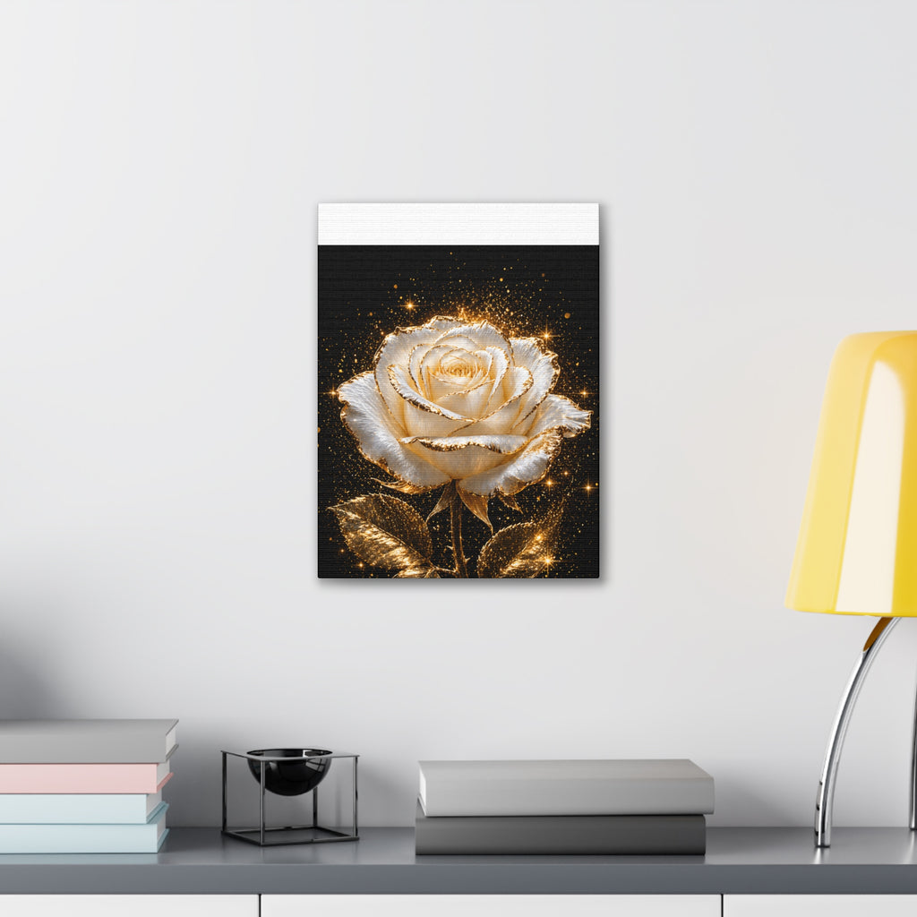 Golden Sparkle Rose Canvas Print — Glam Floral Wall Art