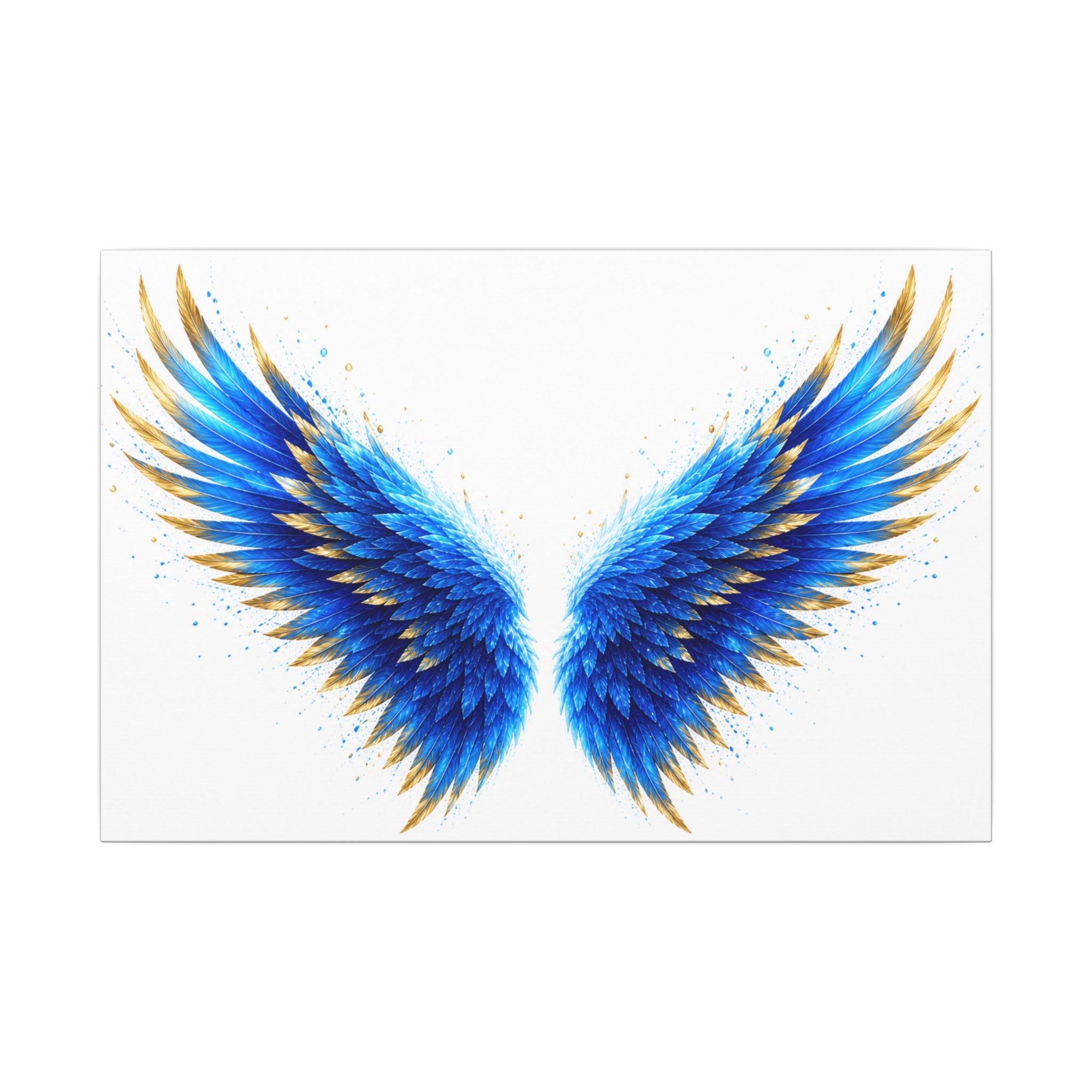 Blue & Gold Angel Wings Matte Canvas Wall Art — Stretched Decorative Canvas