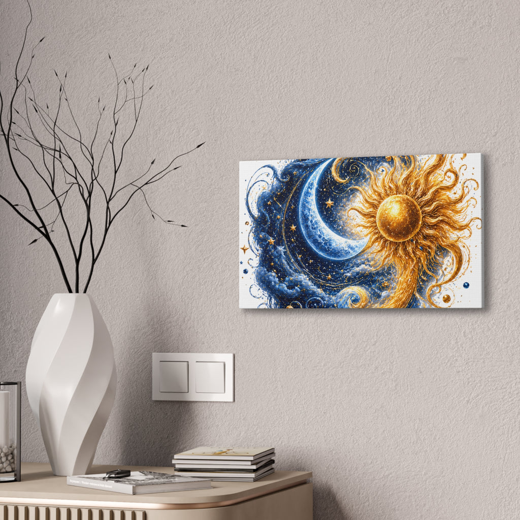 Sun and Moon Wall Art Canvas - Cosmic Celestial Painting