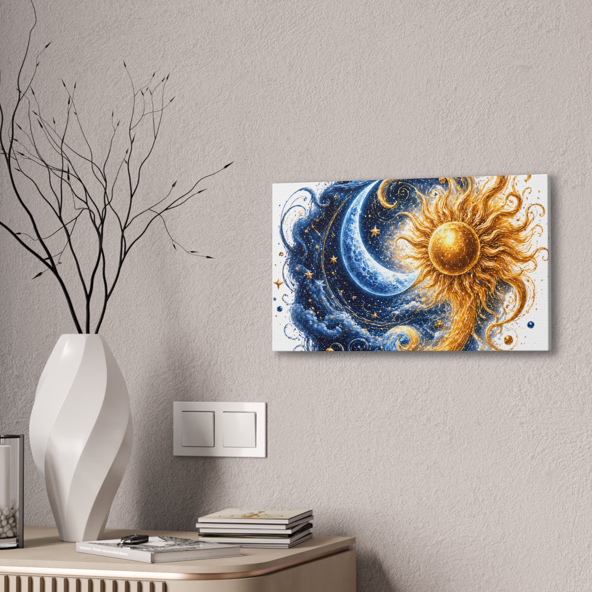 Sun and Moon Wall Art Canvas - Cosmic Celestial Painting