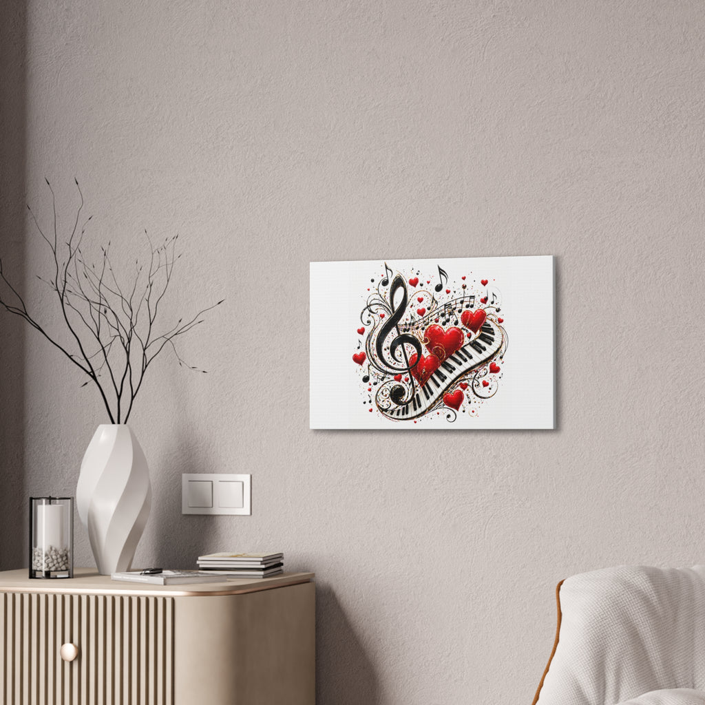 Canvas Print - Musical Hearts Treble Clef & Piano Wall Art (Valentine Music Gift)