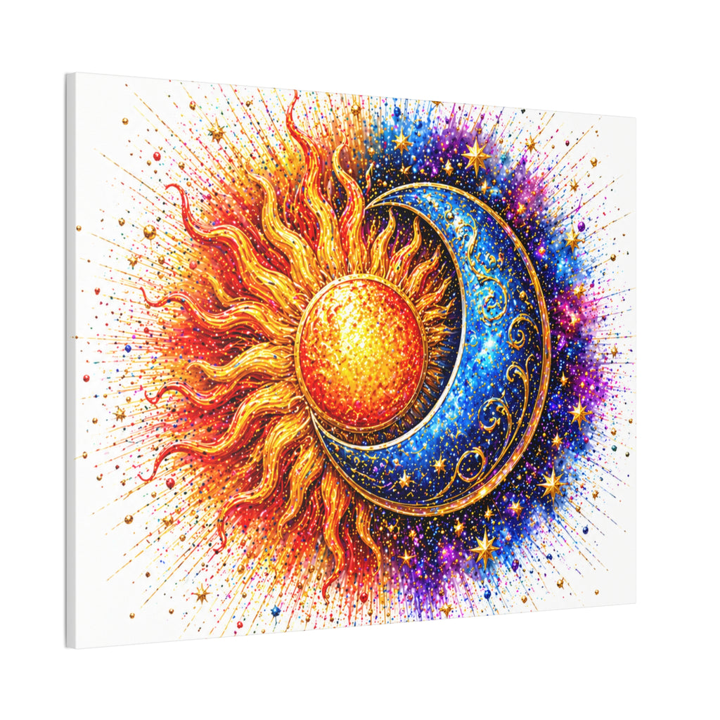 Sun and Moon Wall Art Canvas – Vibrant Celestial Sun & Crescent Moon Stretched Canvas