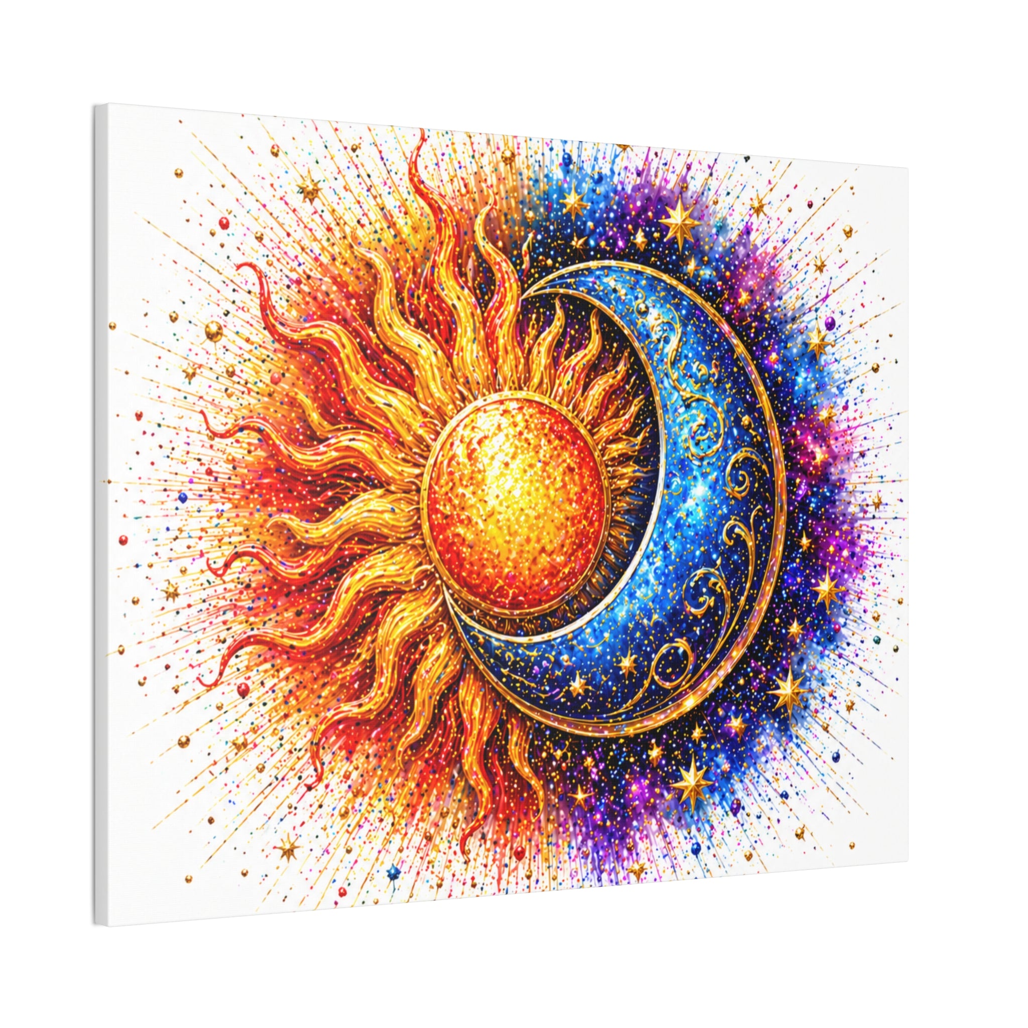 Sun and Moon Wall Art Canvas – Vibrant Celestial Sun & Crescent Moon Stretched Canvas