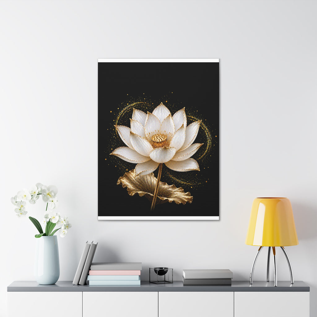 Gold Lotus Canvas Wall Art - Stretched Canvas Floral Print