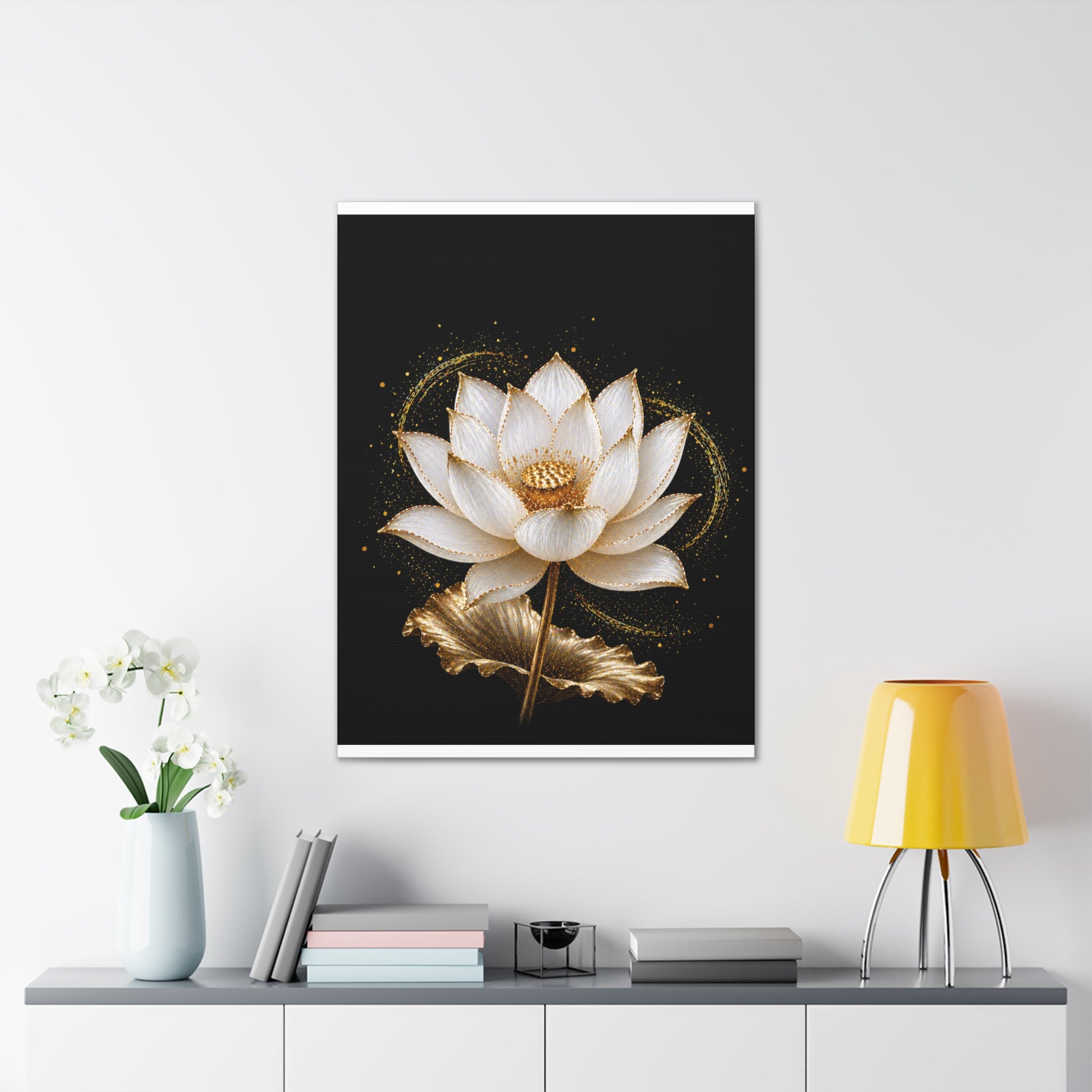 Gold Lotus Canvas Wall Art - Stretched Canvas Floral Print