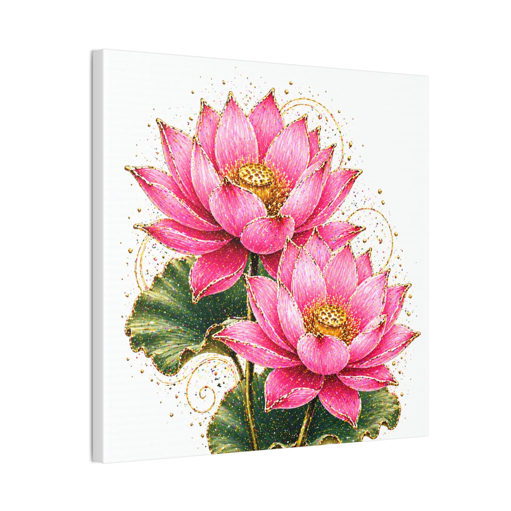 Pink Lotus Canvas Wall Art — Stretched Floral Canvas Print