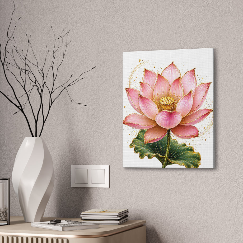 Pink Lotus Canvas Wall Art — Stretched Floral Canvas Print