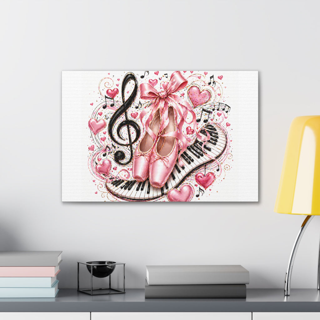 Ballet & Music Canvas Art — Pink Pointe Shoes, Piano Keys & Treble Clef Wall Decor