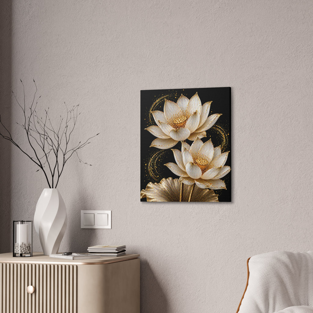 Golden Lotus Canvas Print — Elegant Floral Wall Art