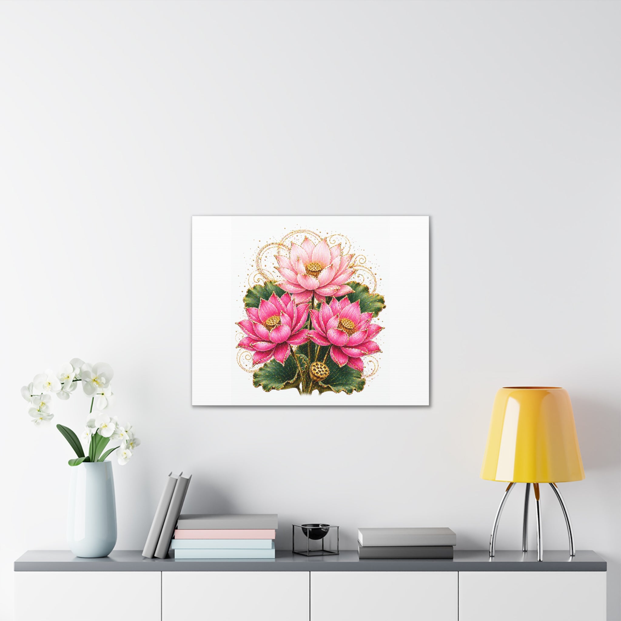 Lotus Floral Canvas Wall Art — Pink Lotus Stretched Canvas Print