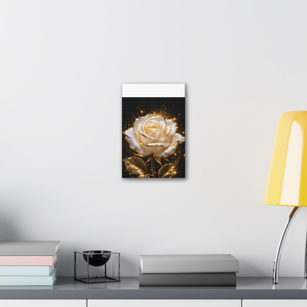 Golden Sparkle Rose Canvas Print — Glam Floral Wall Art