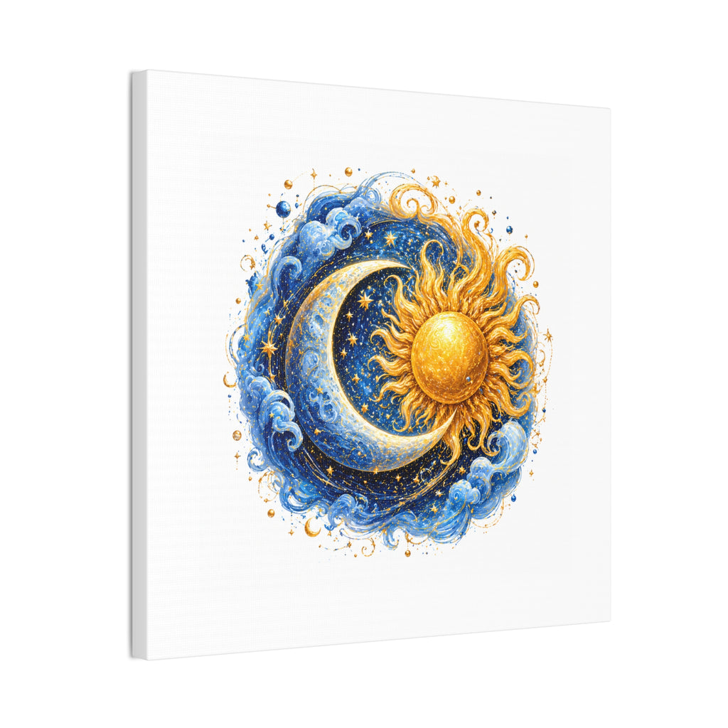 Sun and Moon Wall Art Canvas — Celestial Sun & Crescent Moon Stretched Canvas