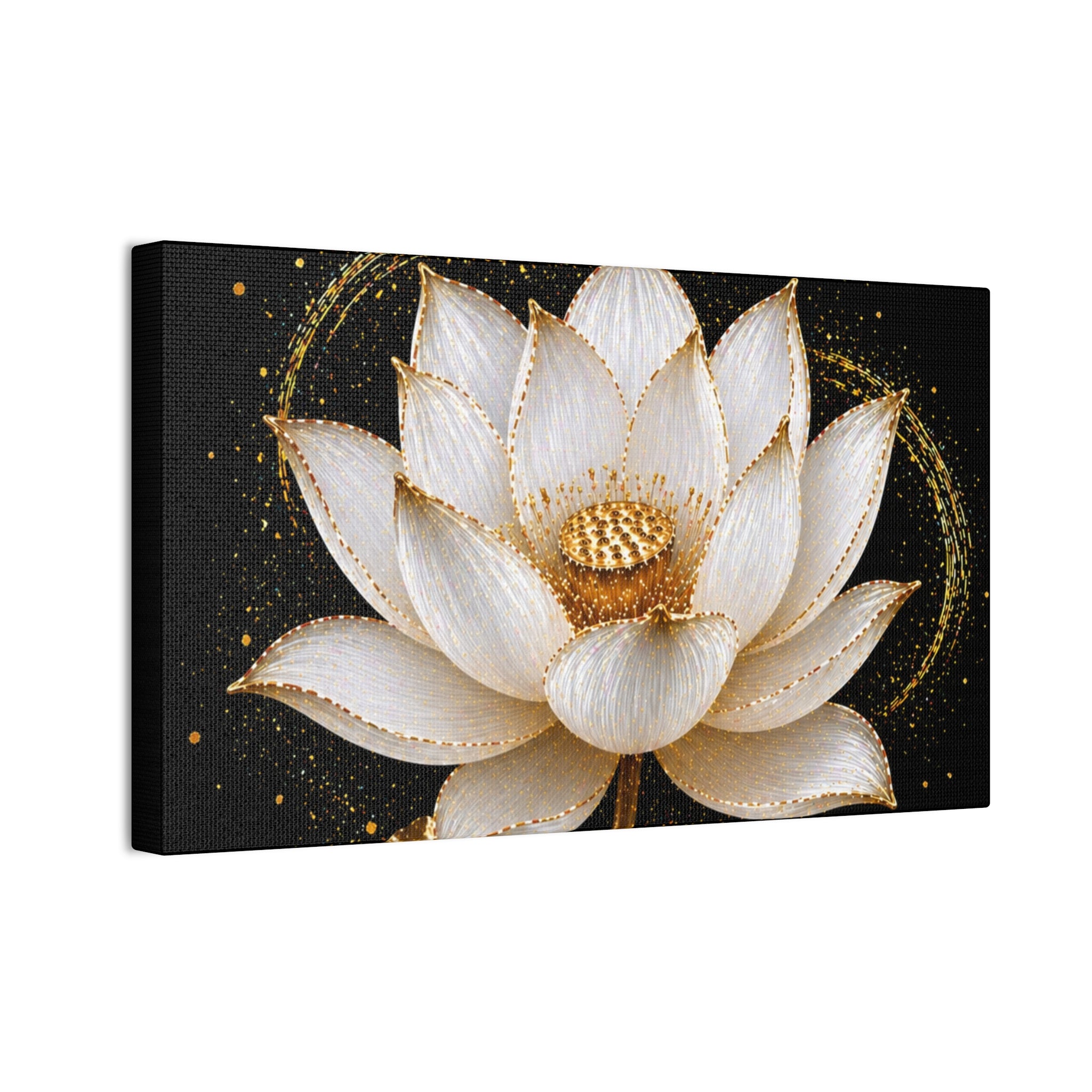 Gold Lotus Canvas Wall Art - Stretched Canvas Floral Print