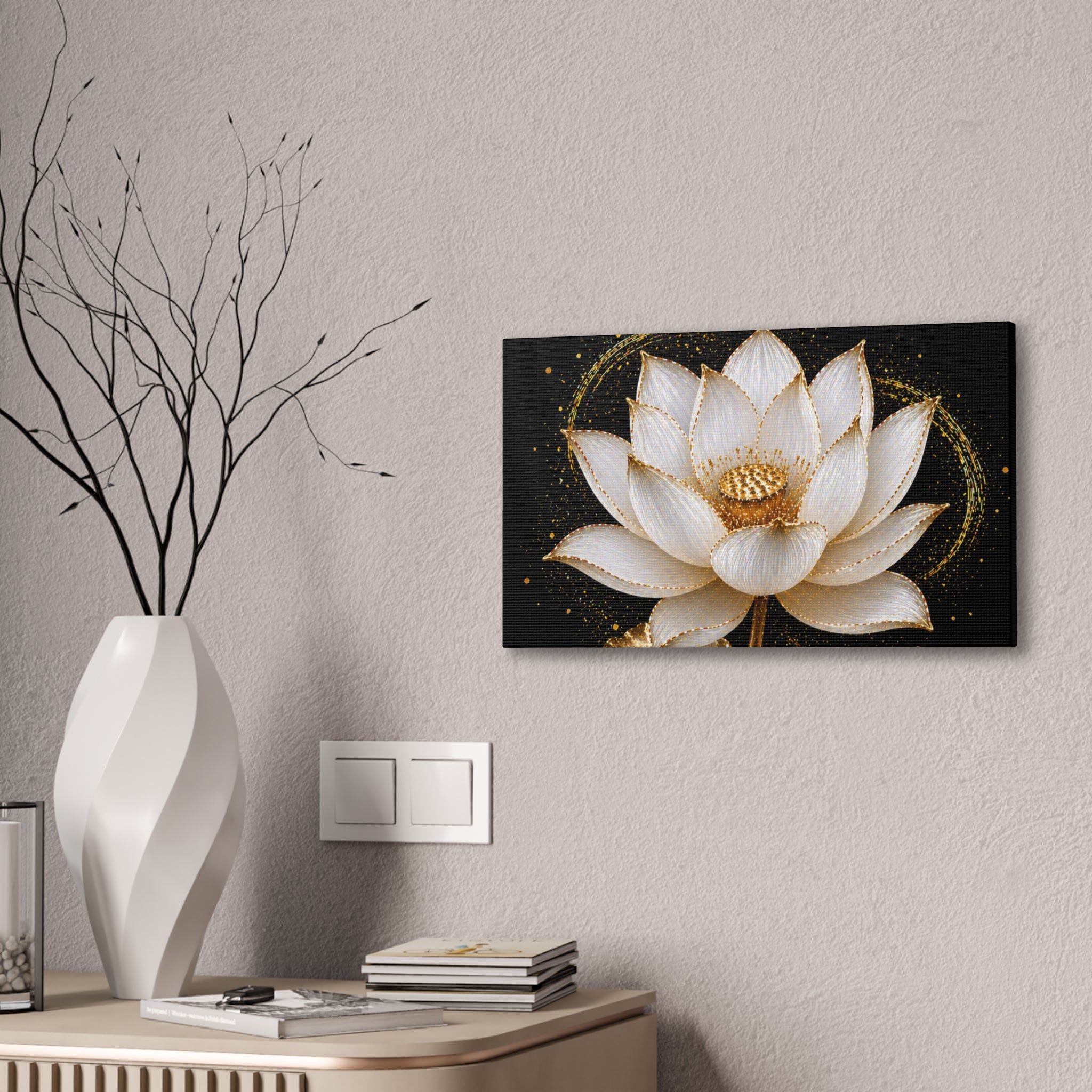 Gold Lotus Canvas Wall Art - Stretched Canvas Floral Print