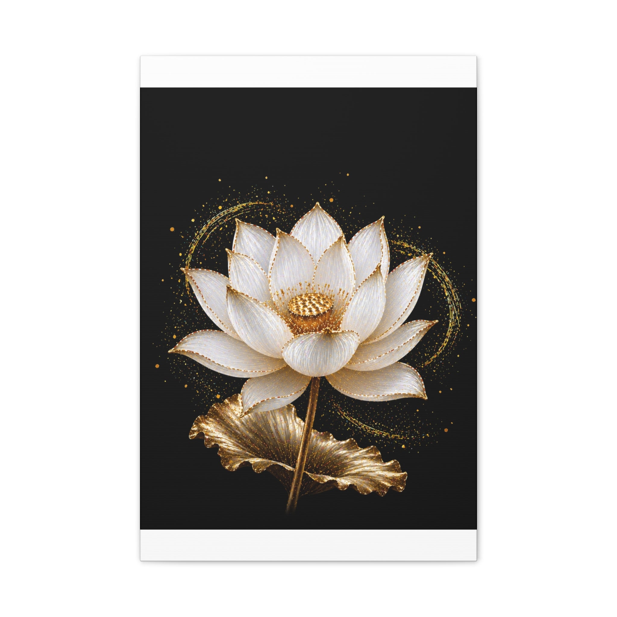 Gold Lotus Canvas Wall Art - Stretched Canvas Floral Print