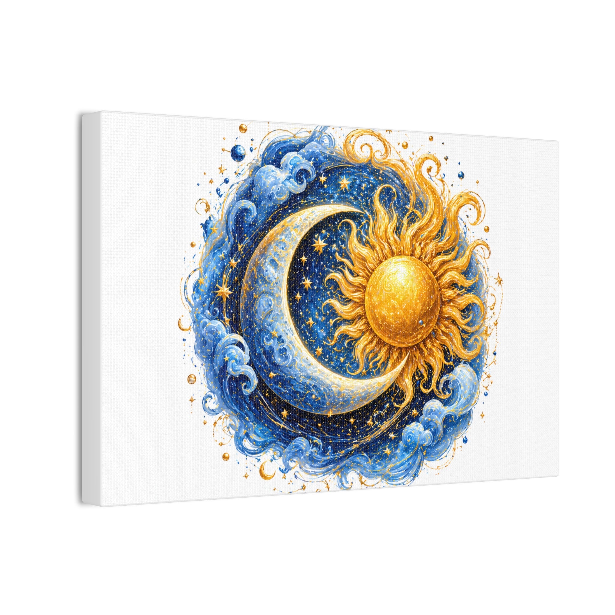 Sun and Moon Wall Art Canvas — Celestial Sun & Crescent Moon Stretched Canvas