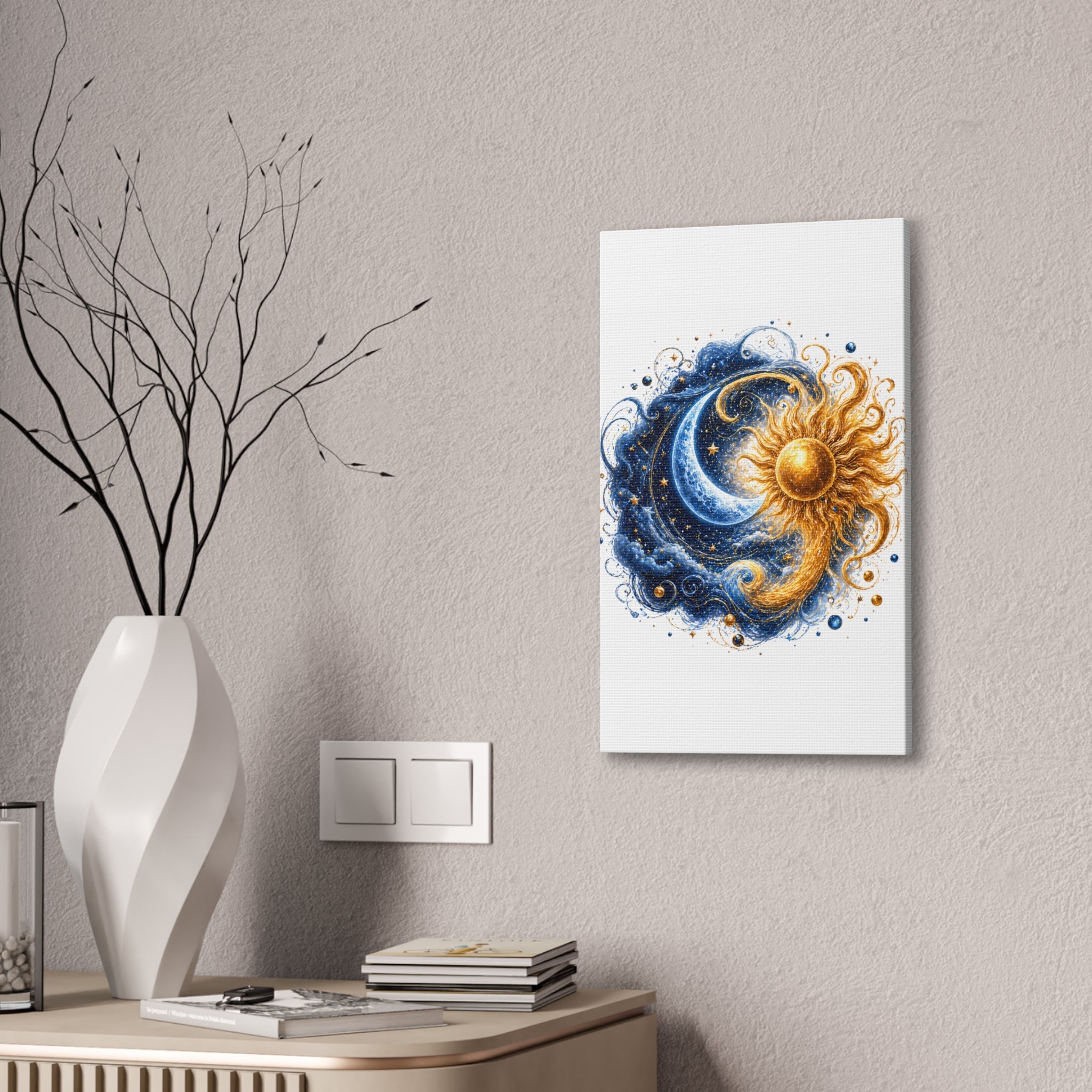 Sun and Moon Wall Art Canvas - Cosmic Celestial Painting