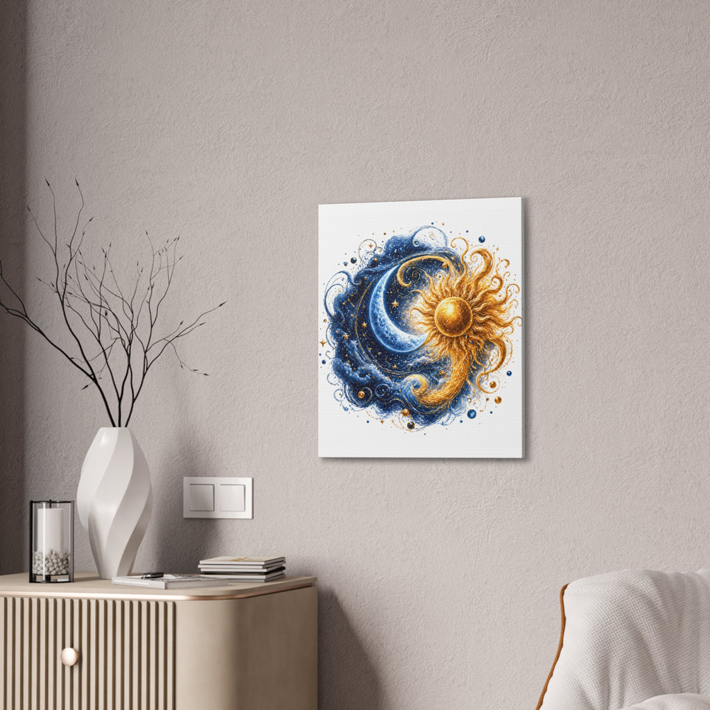 Sun and Moon Wall Art Canvas - Cosmic Celestial Painting