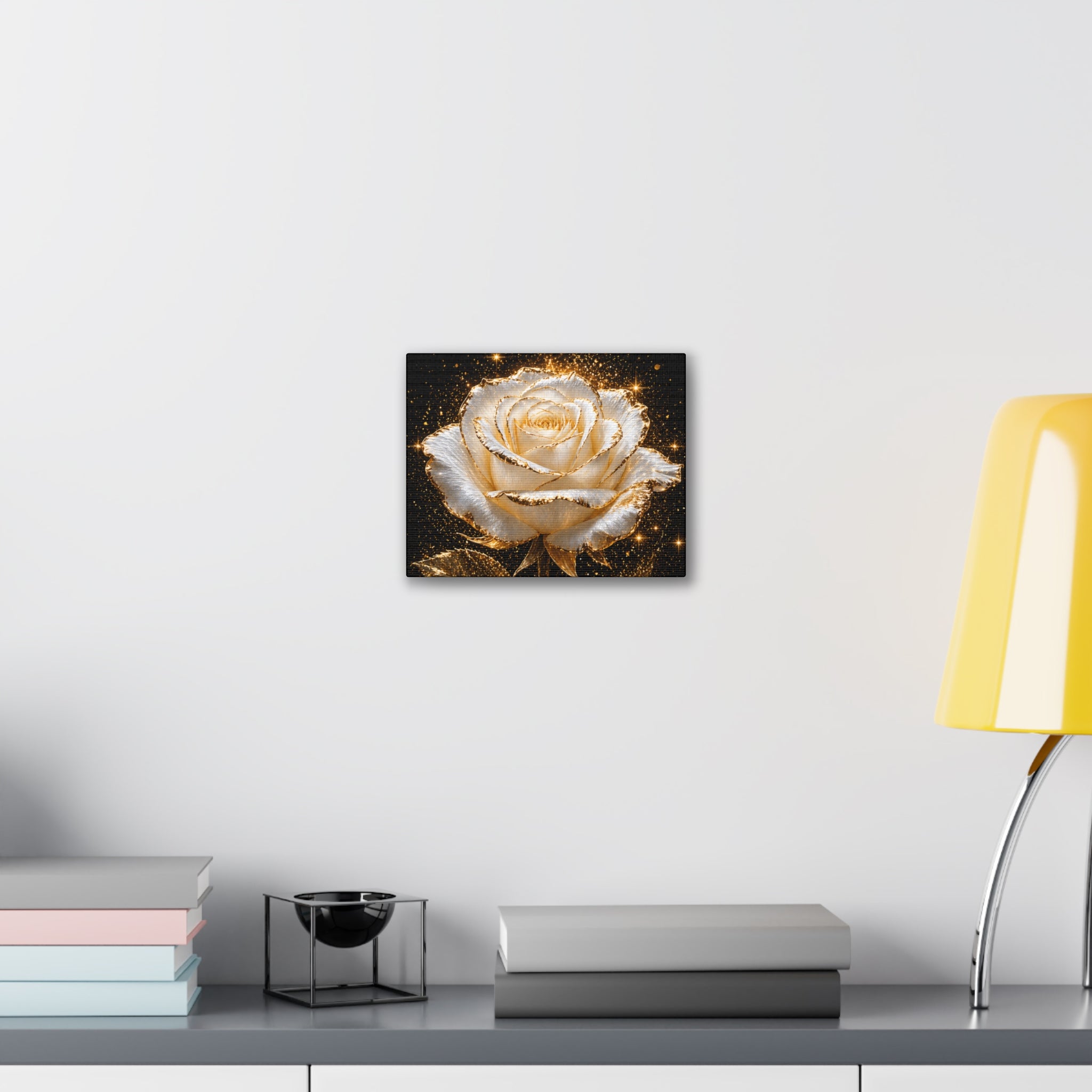 Golden Sparkle Rose Canvas Print — Glam Floral Wall Art