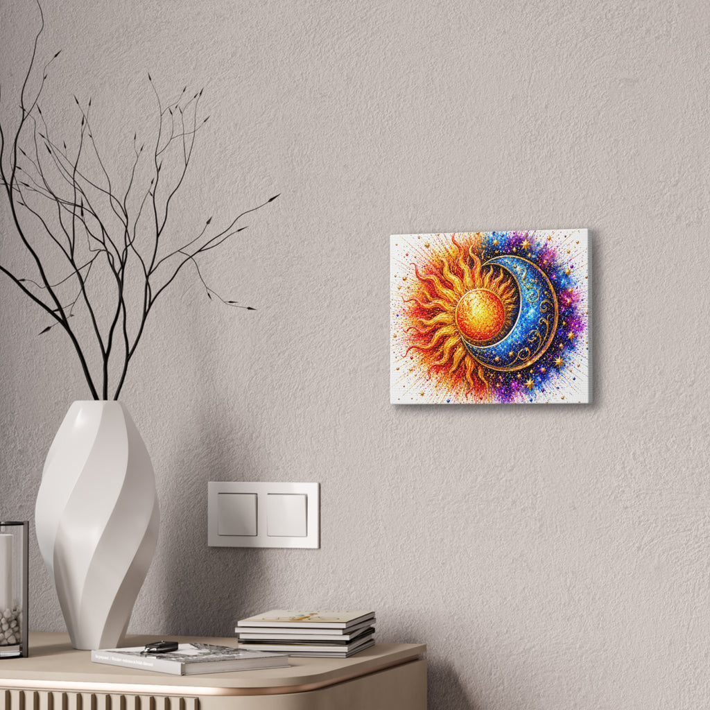 Sun and Moon Wall Art Canvas – Vibrant Celestial Sun & Crescent Moon Stretched Canvas