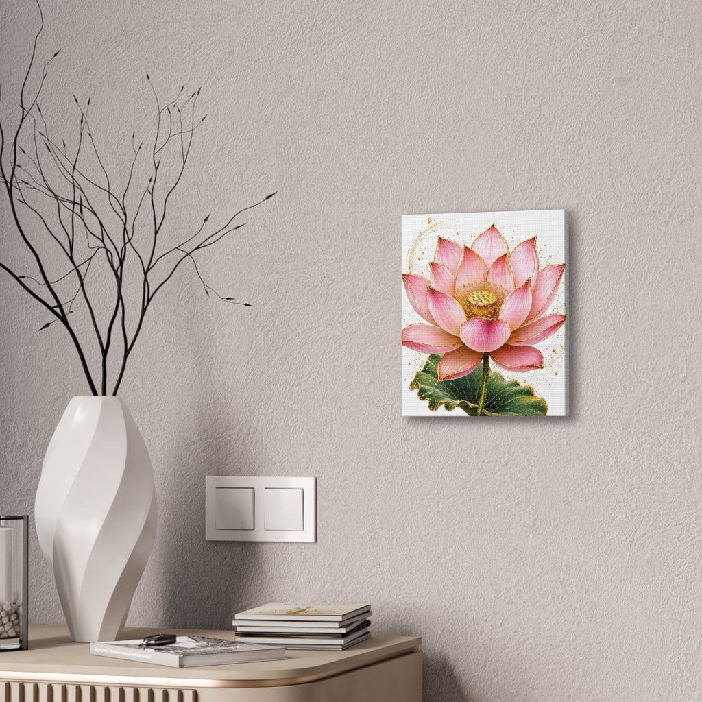 Pink Lotus Canvas Wall Art — Stretched Floral Canvas Print