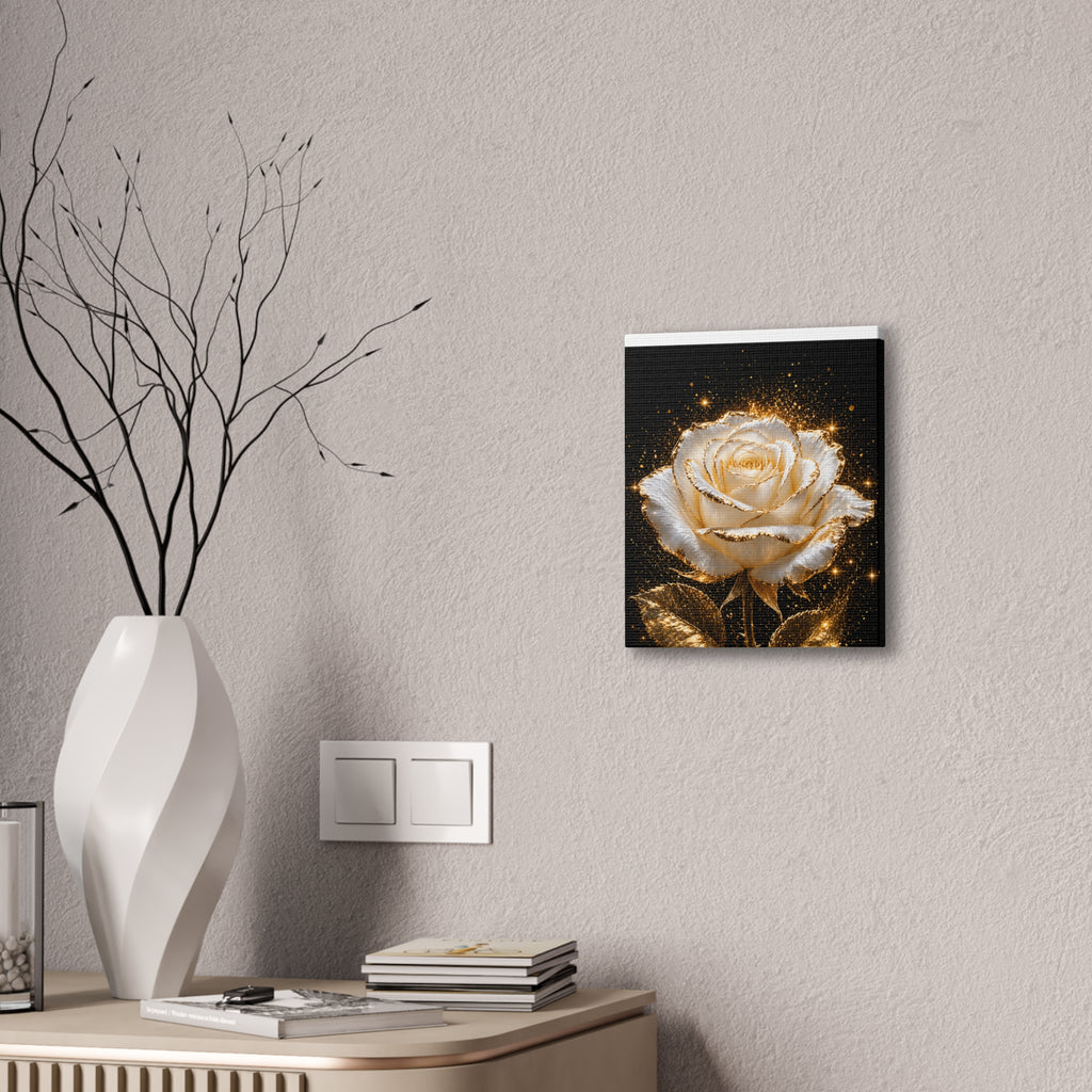 Golden Sparkle Rose Canvas Print — Glam Floral Wall Art