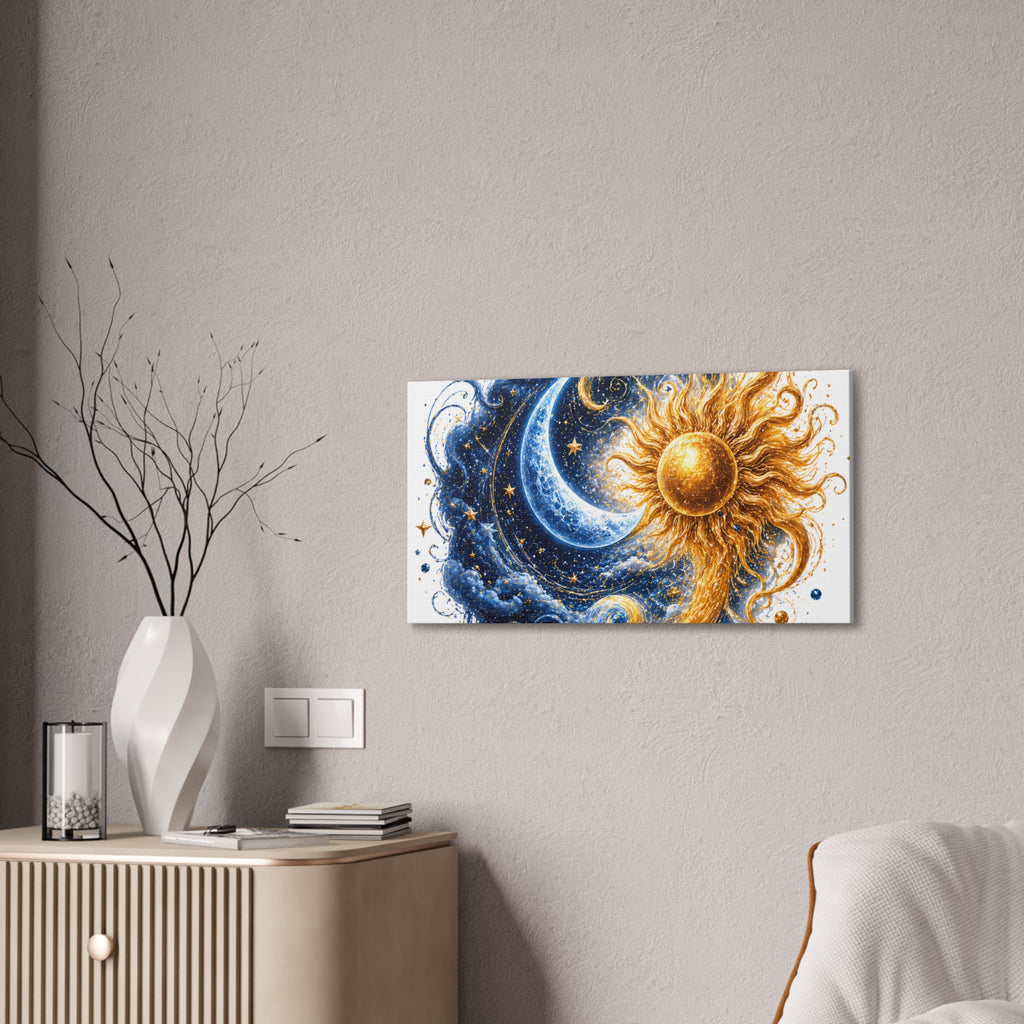 Sun and Moon Wall Art Canvas - Cosmic Celestial Painting
