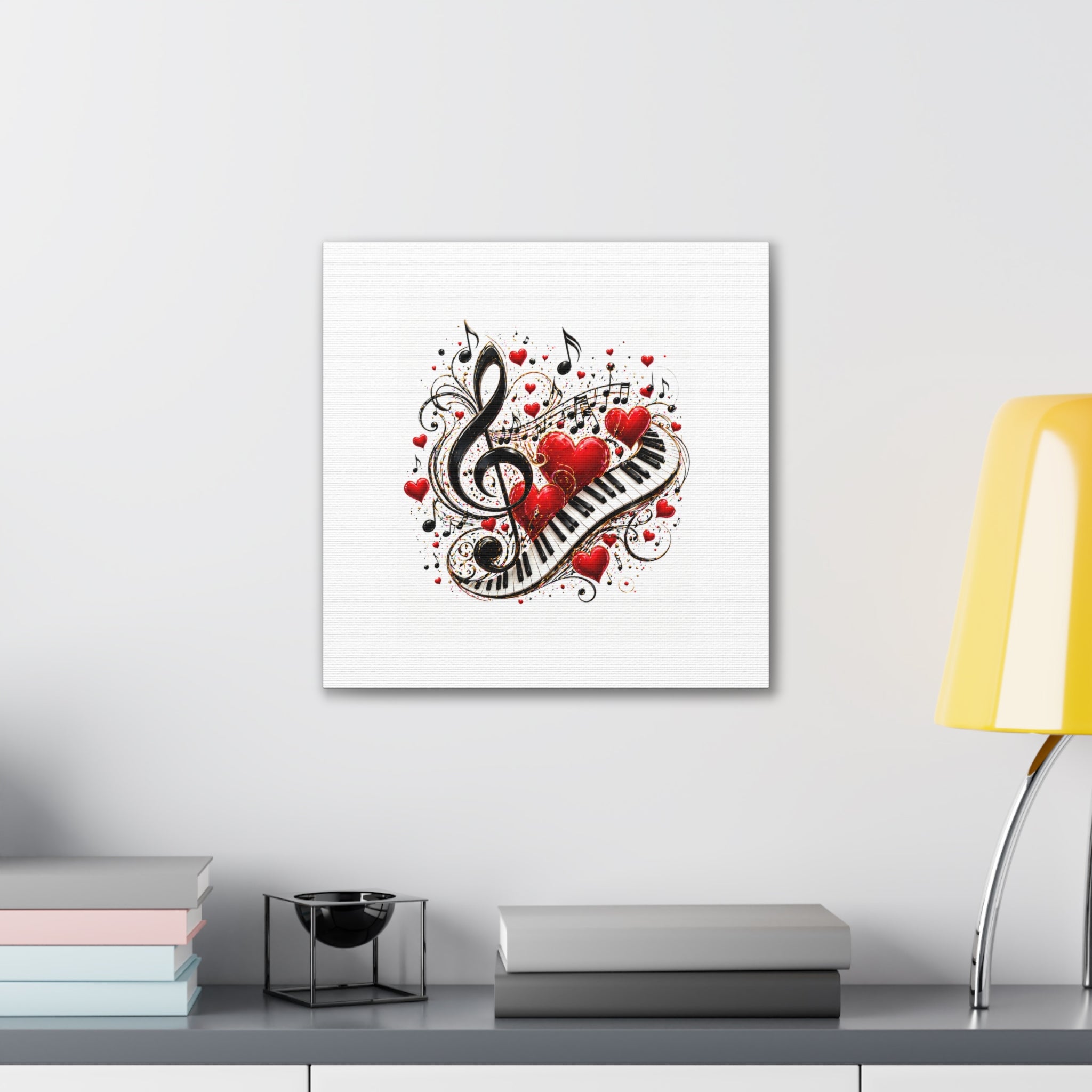 Canvas Print - Musical Hearts Treble Clef & Piano Wall Art (Valentine Music Gift)