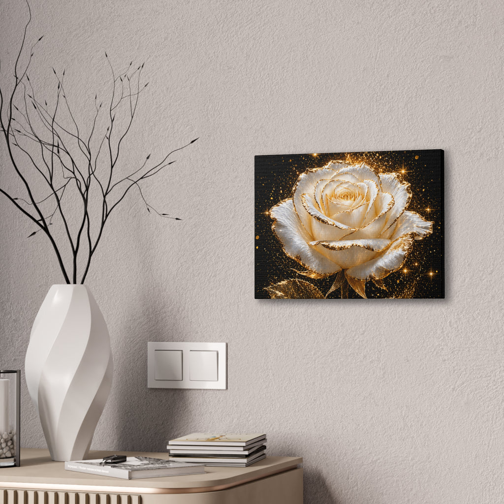 Golden Sparkle Rose Canvas Print — Glam Floral Wall Art