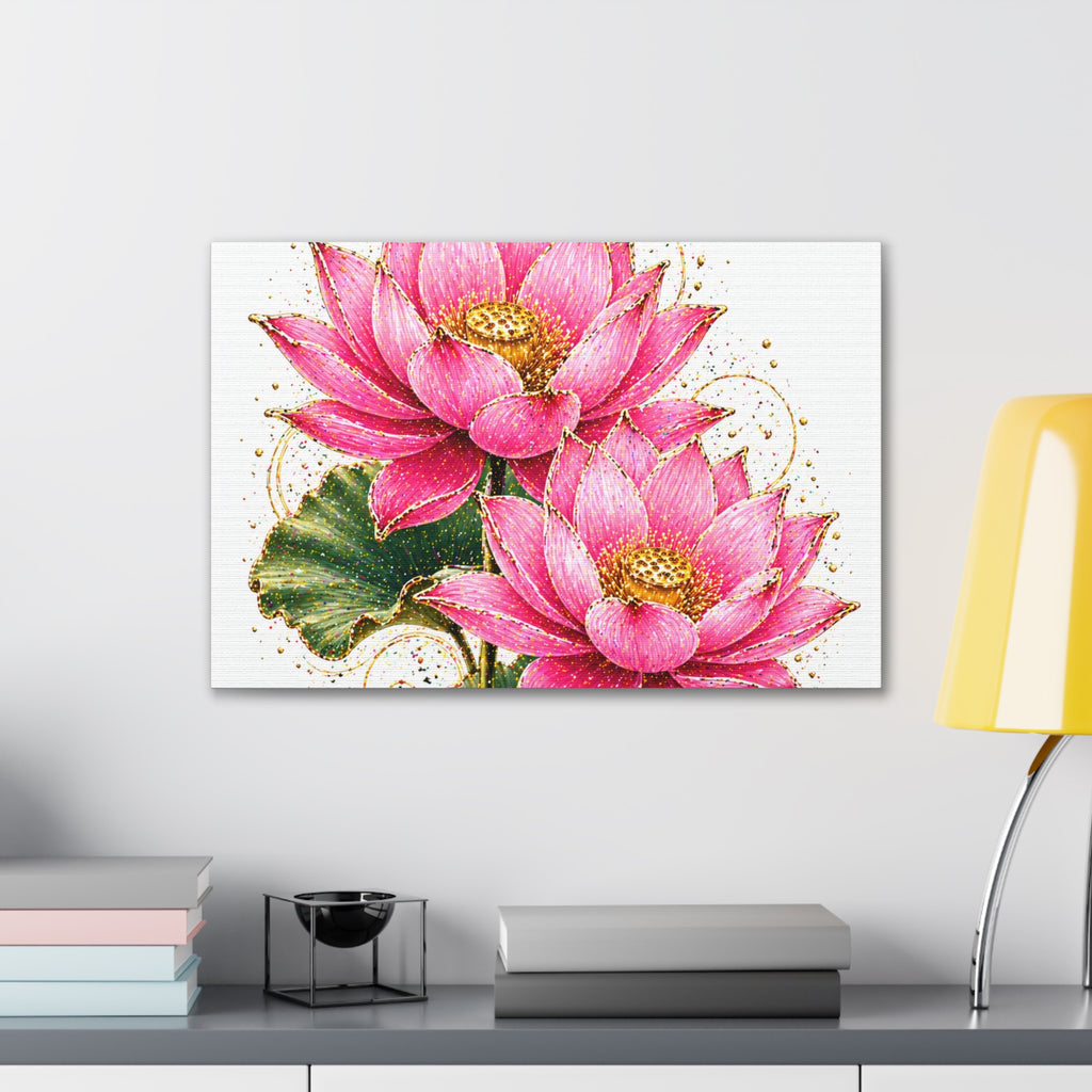 Pink Lotus Canvas Wall Art — Stretched Floral Canvas Print