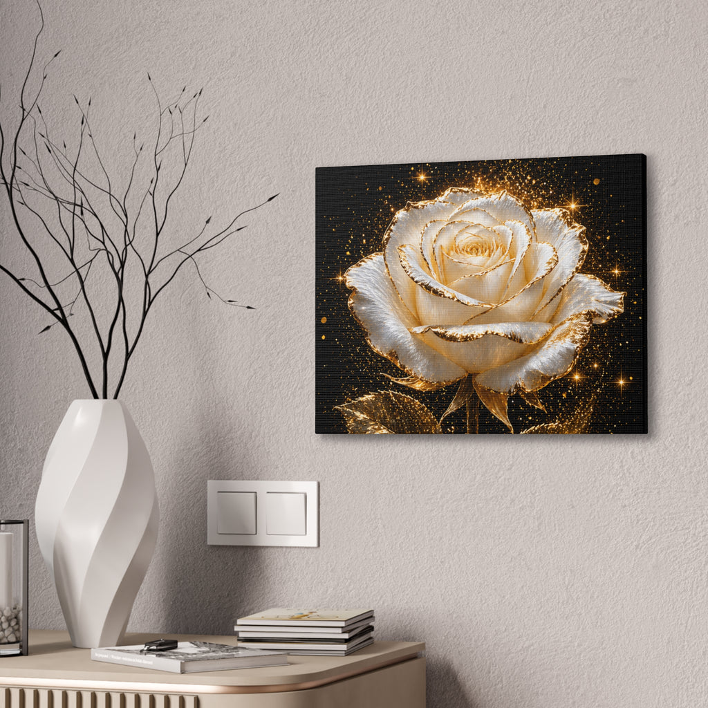 Golden Sparkle Rose Canvas Print — Glam Floral Wall Art