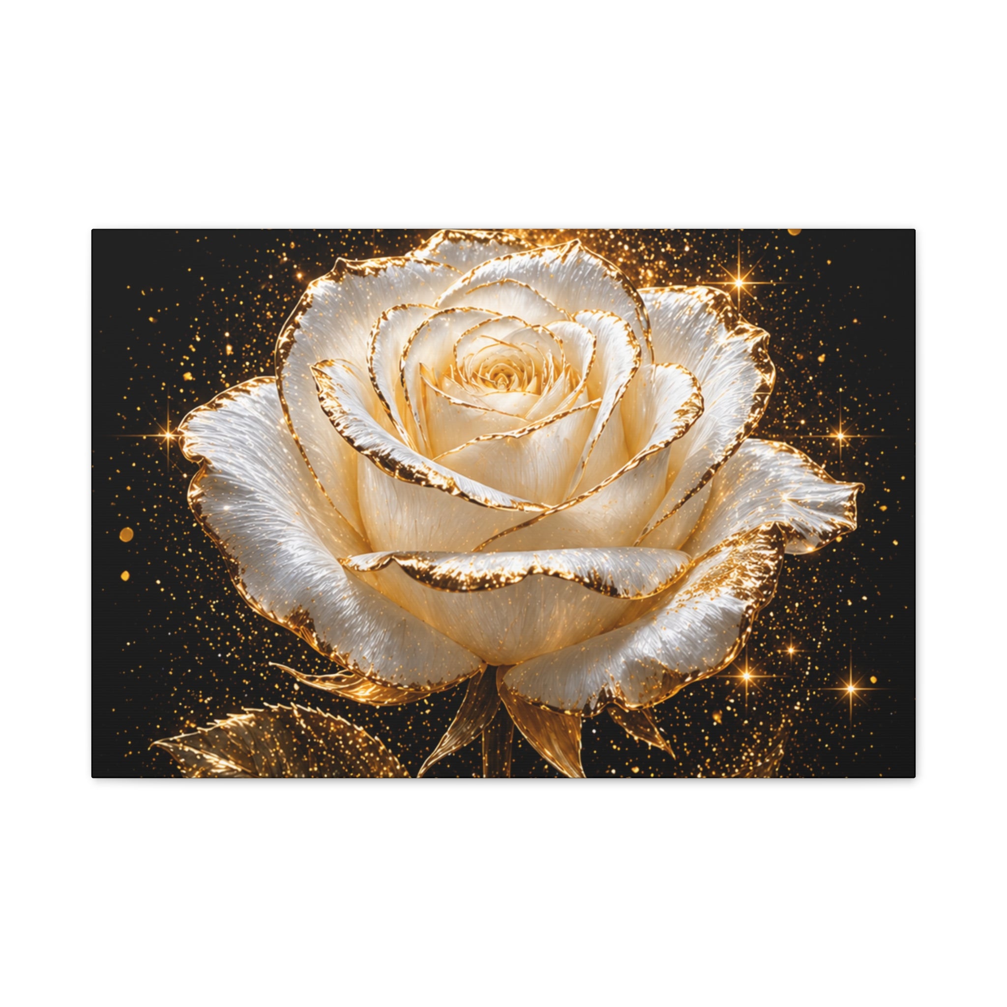 Golden Sparkle Rose Canvas Print — Glam Floral Wall Art