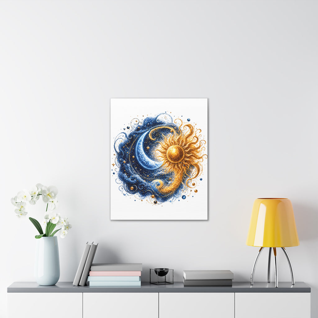 Sun and Moon Wall Art Canvas - Cosmic Celestial Painting