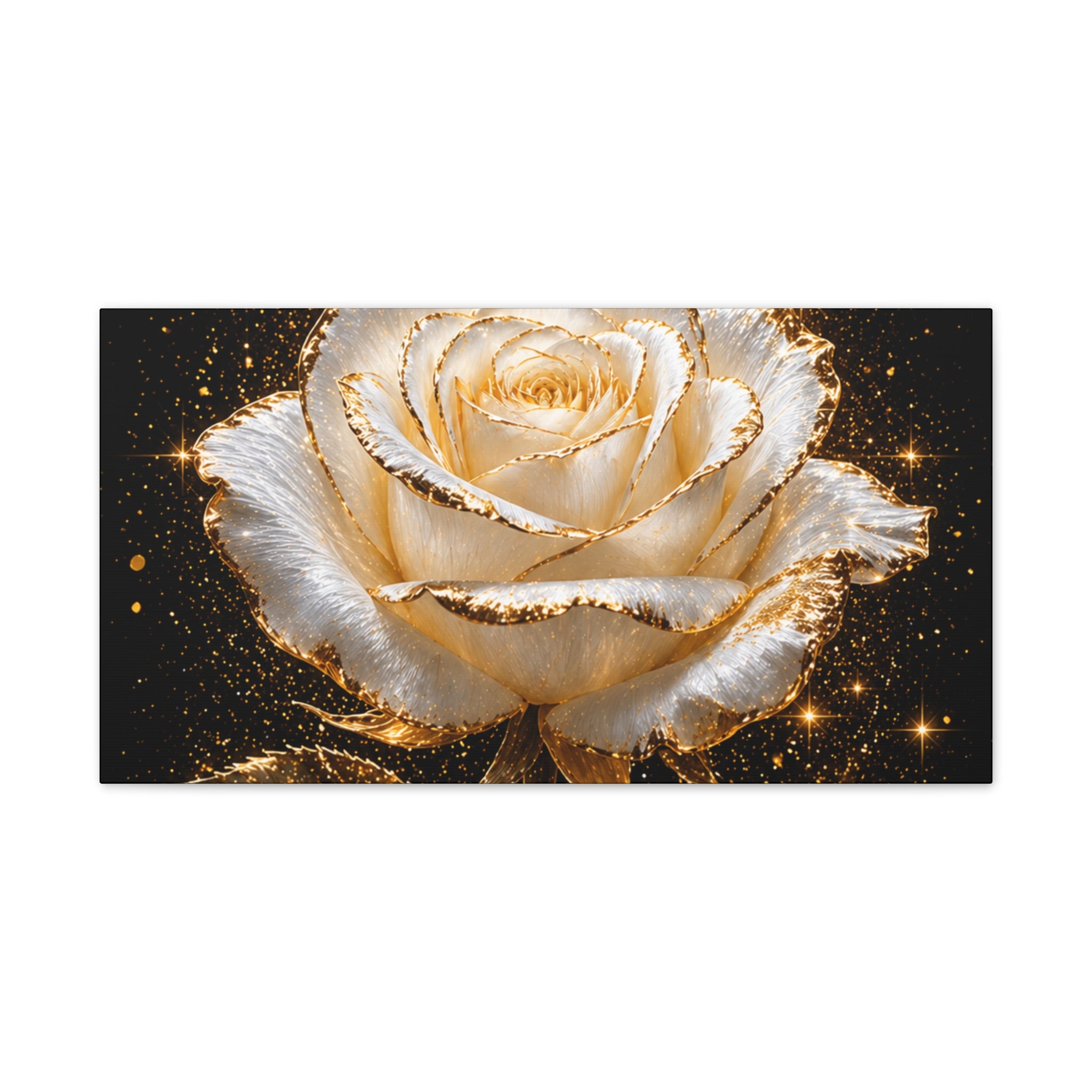 Golden Sparkle Rose Canvas Print — Glam Floral Wall Art