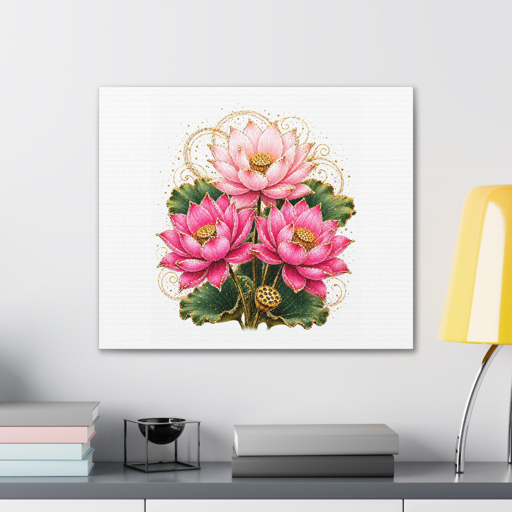 Lotus Floral Canvas Wall Art — Pink Lotus Stretched Canvas Print