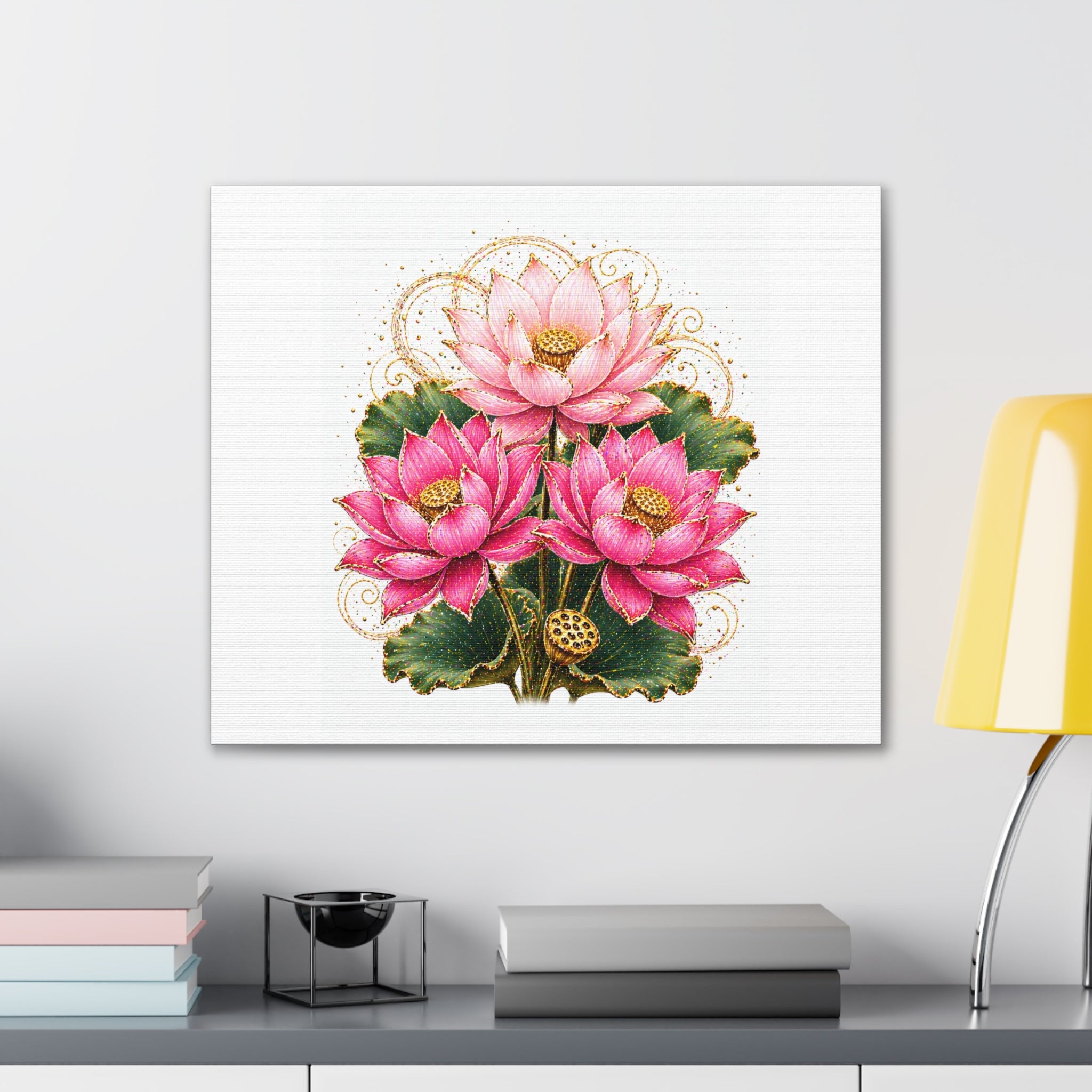 Lotus Floral Canvas Wall Art — Pink Lotus Stretched Canvas Print