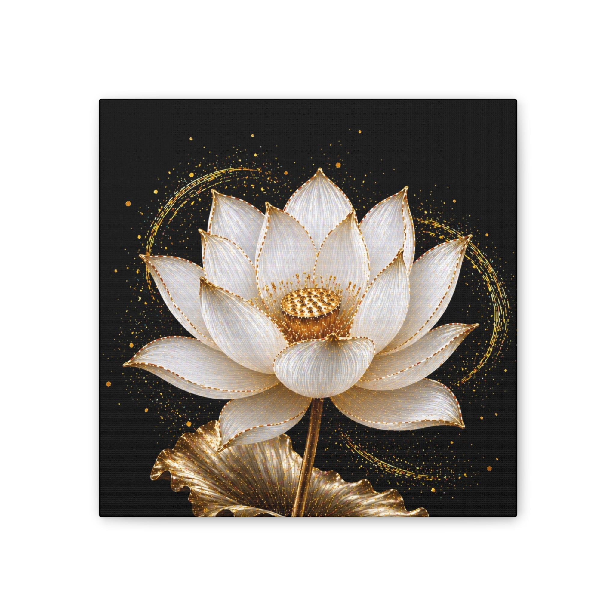 Gold Lotus Canvas Wall Art - Stretched Canvas Floral Print
