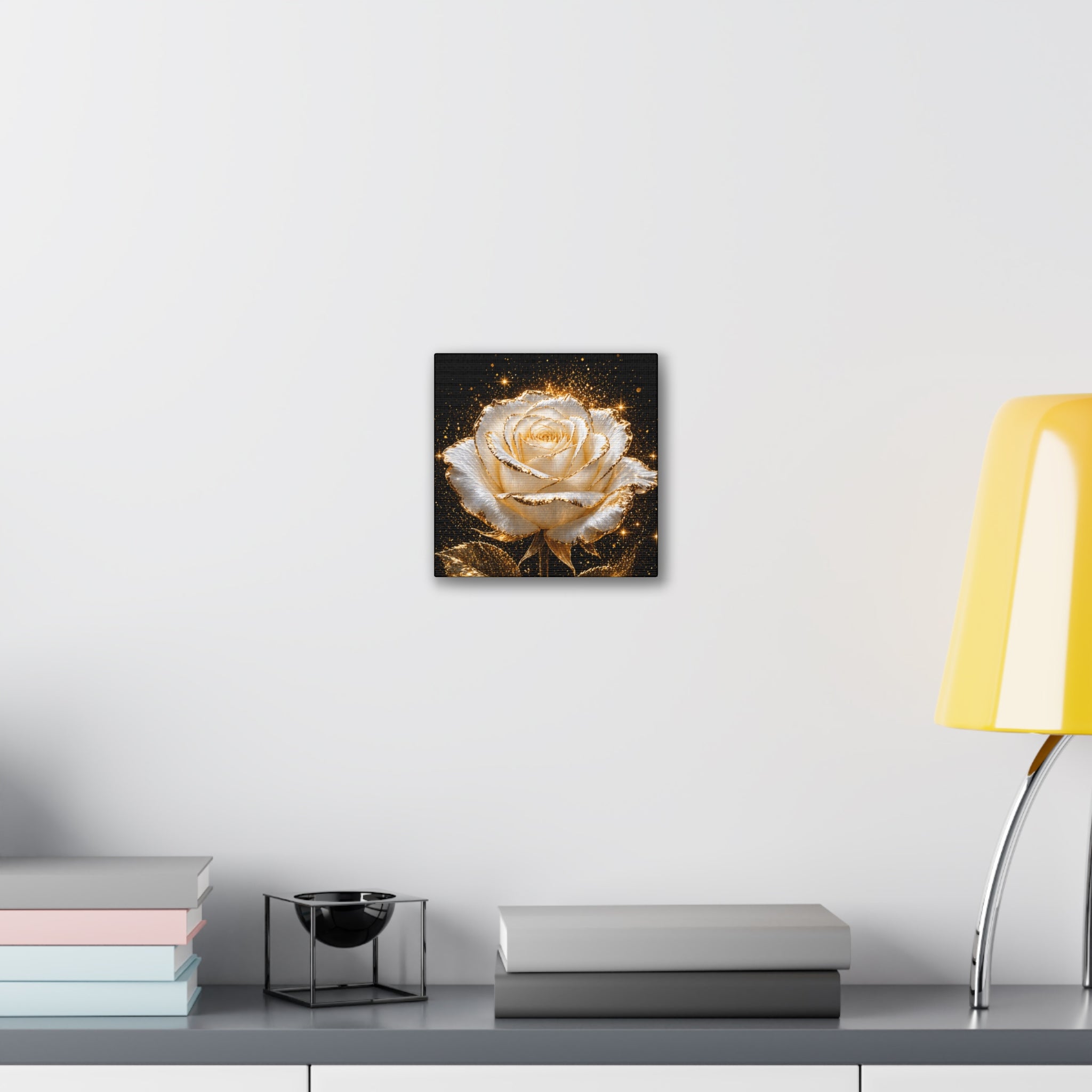 Golden Sparkle Rose Canvas Print — Glam Floral Wall Art