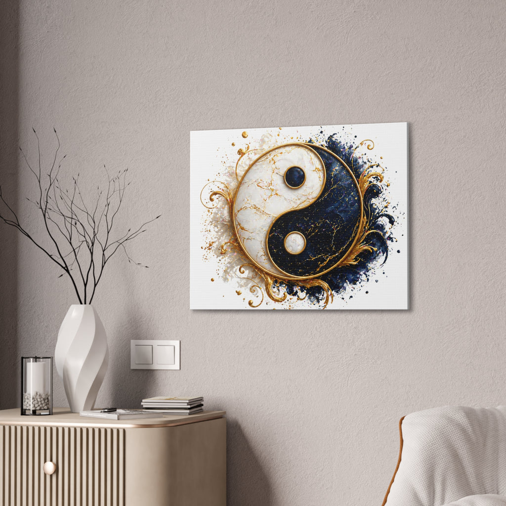 Yin Yang Marble Canvas Wall Art - Gold & Black Spiritual Decor