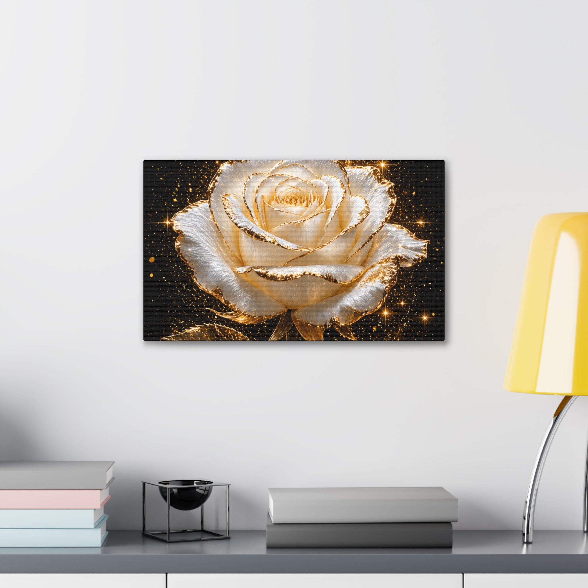 Golden Sparkle Rose Canvas Print — Glam Floral Wall Art