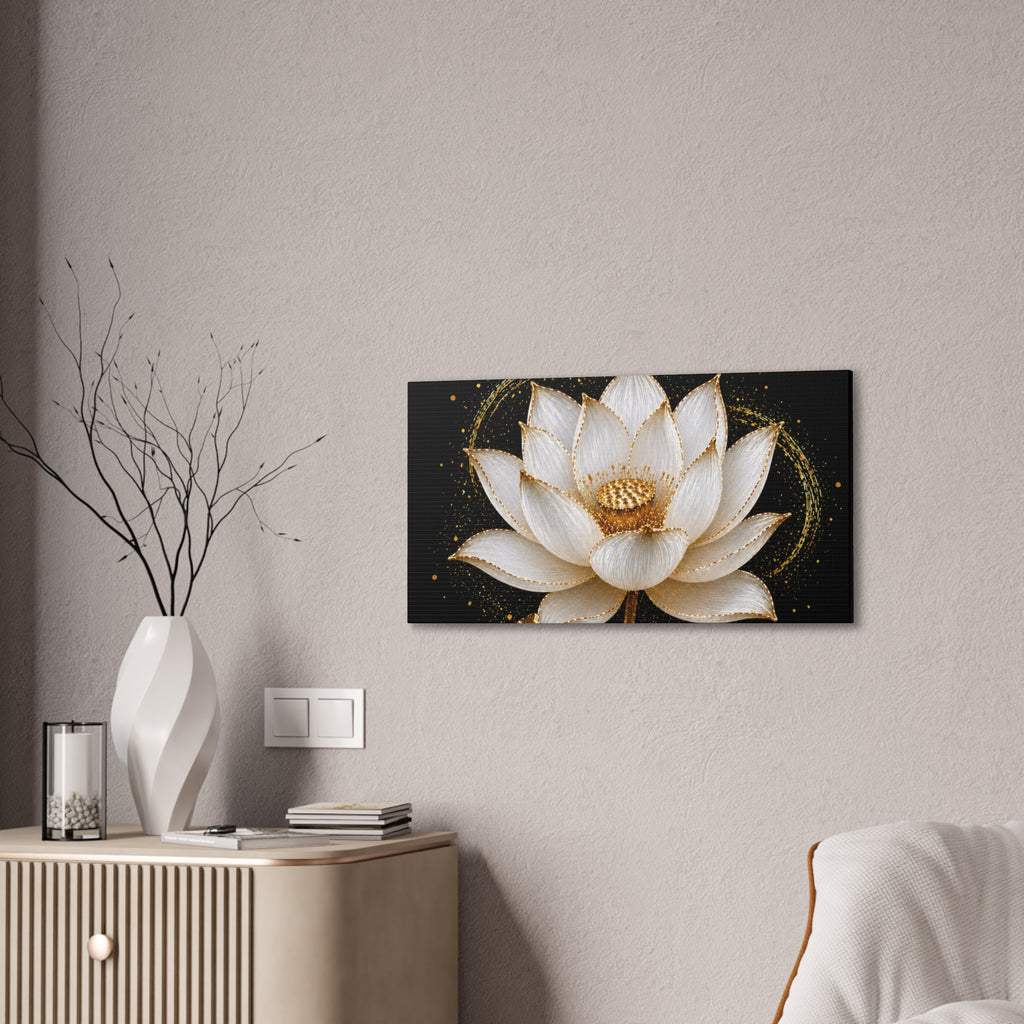 Gold Lotus Canvas Wall Art - Stretched Canvas Floral Print