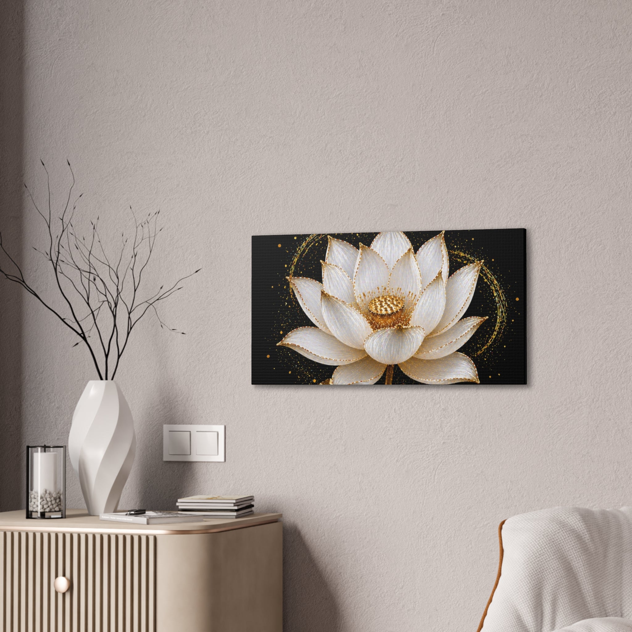 Gold Lotus Canvas Wall Art - Stretched Canvas Floral Print