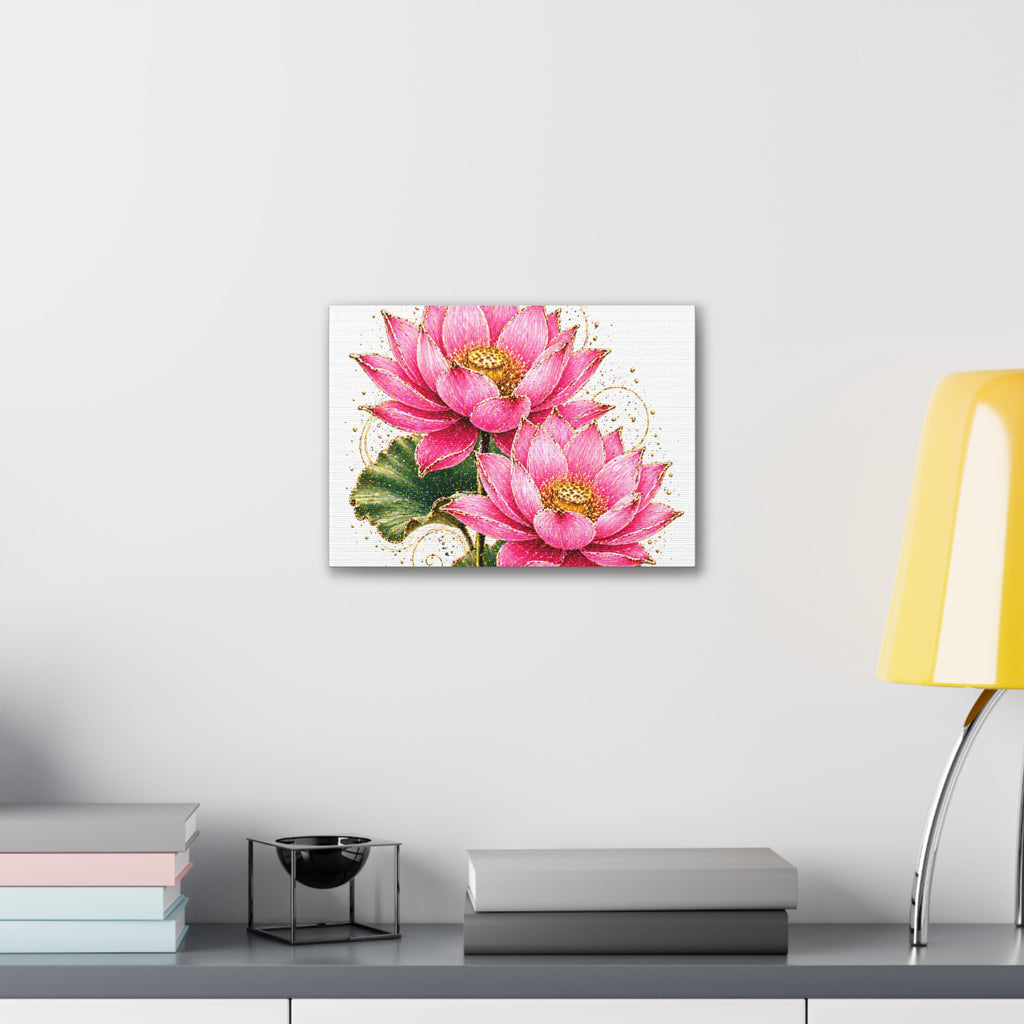 Pink Lotus Canvas Wall Art — Stretched Floral Canvas Print