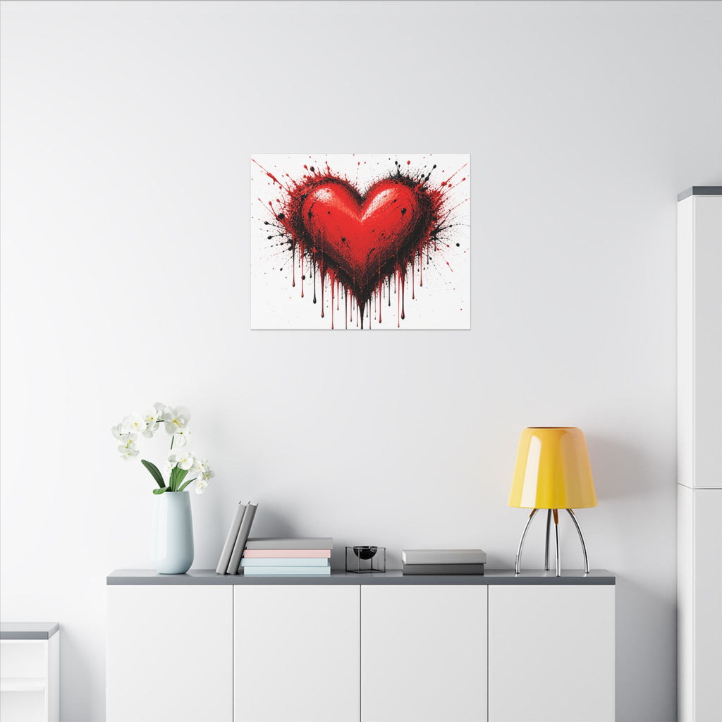 Dripping Red Heart Matte Canvas Wall Art — Bold Graffiti Love Print