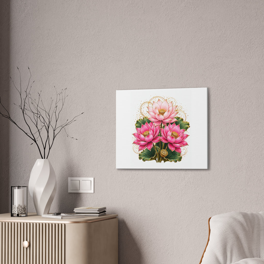 Lotus Floral Canvas Wall Art — Pink Lotus Stretched Canvas Print